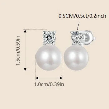 BAMOER U Pearl Moissanite Stud Earrings 925 Sterling Silver