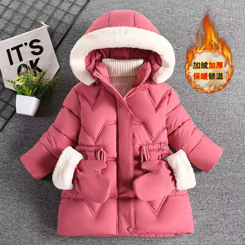 QICAIYAYA Girls Winter Hooded Coat With Detachable Hat And Waist Belt