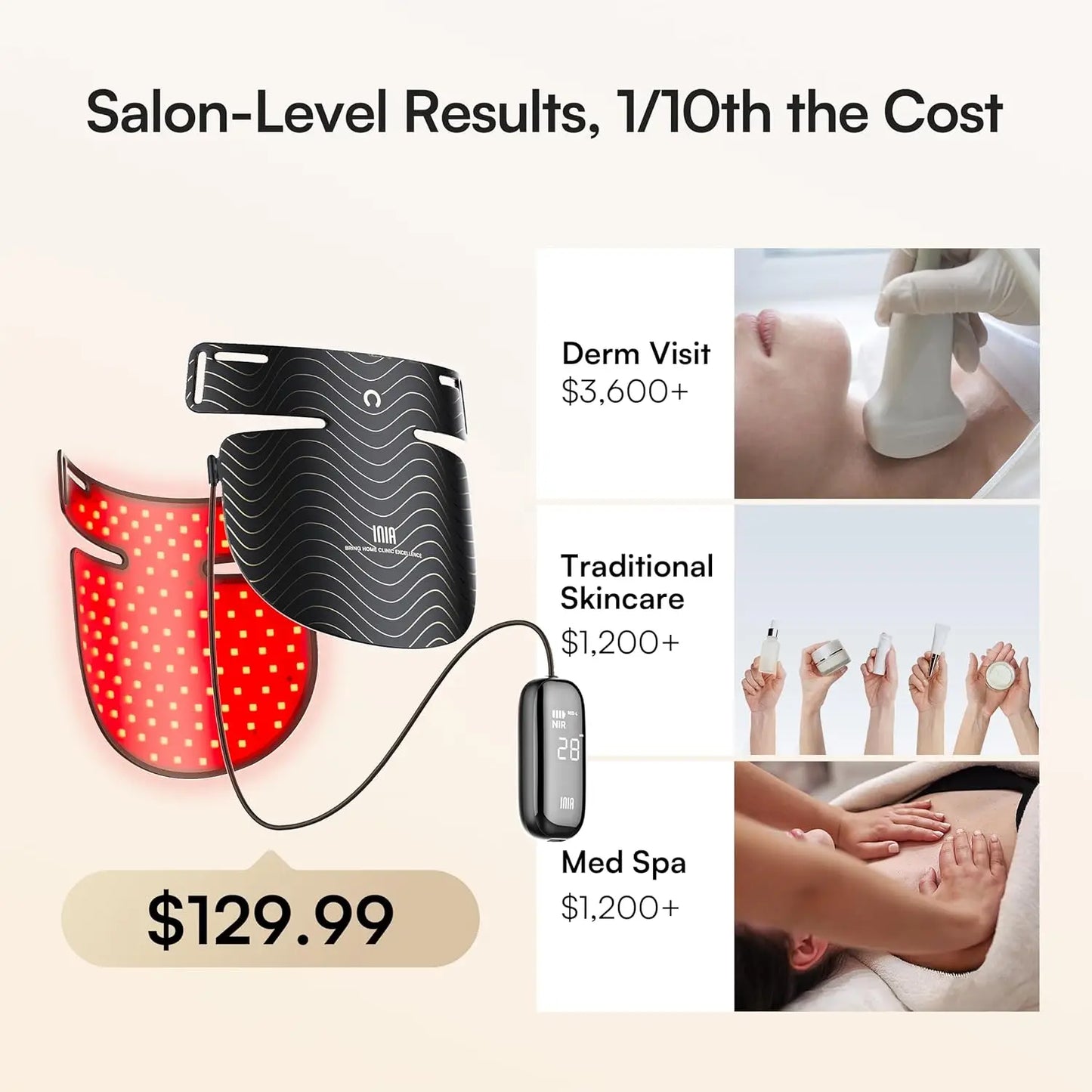 Red Light Therapy Mask Neck Decollete 850nm NIR 3 Modes