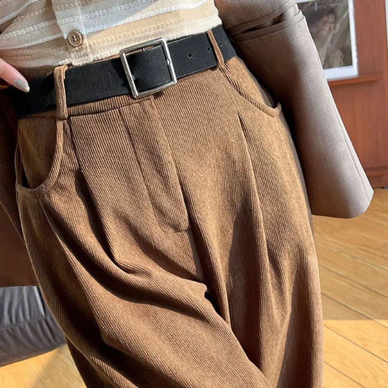 KUYING Womens Corduroy High Waist Wide Leg Pants Autumn Winter