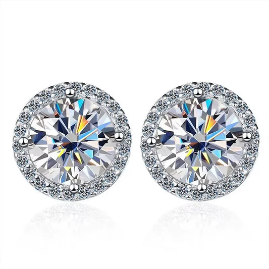 Knobspin Moissanite Stud Earrings GRA Certified Sterling Silver Plated