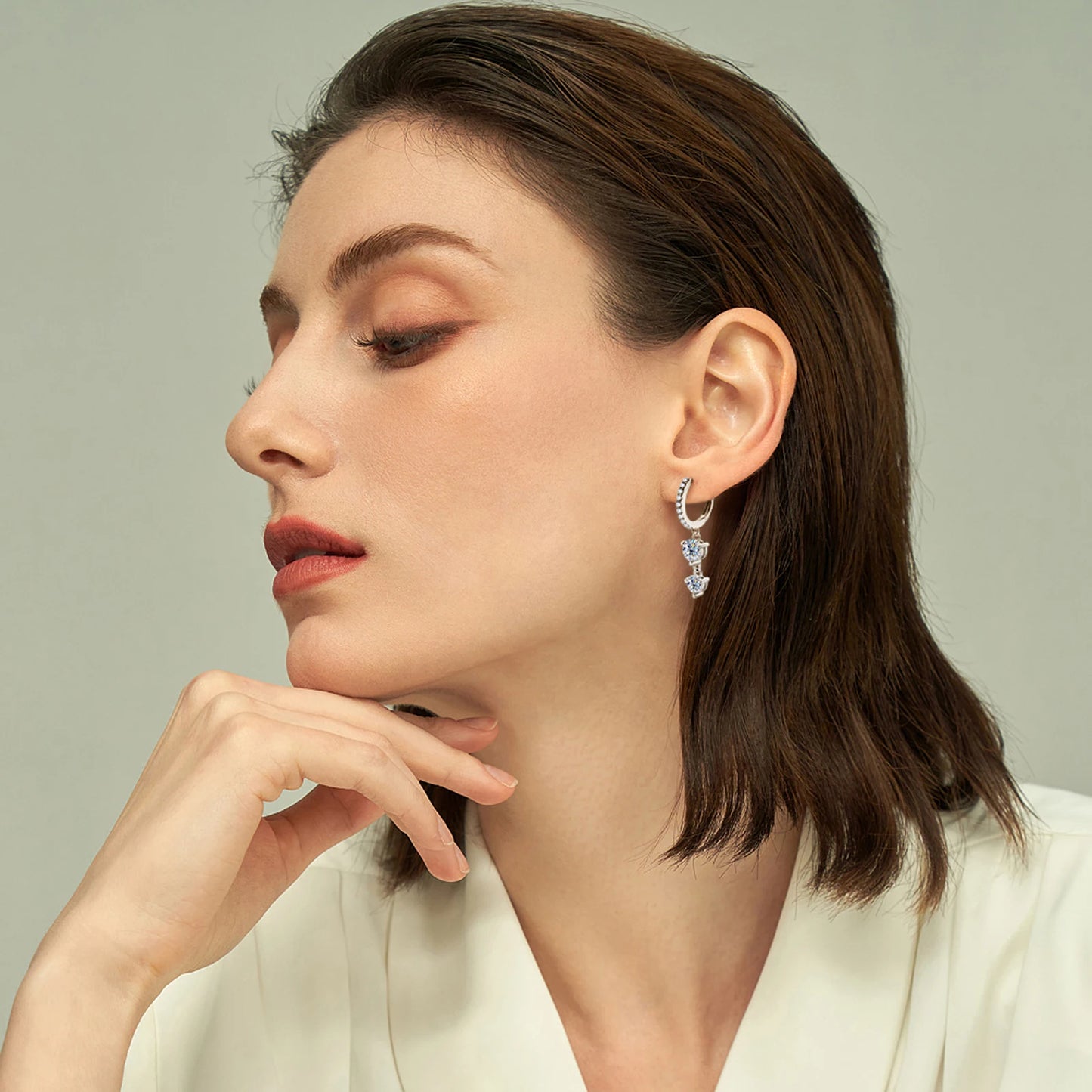 Anziw Moissanite Tassel Earrings 925 Sterling Silver Hoop Dangle Jewelry