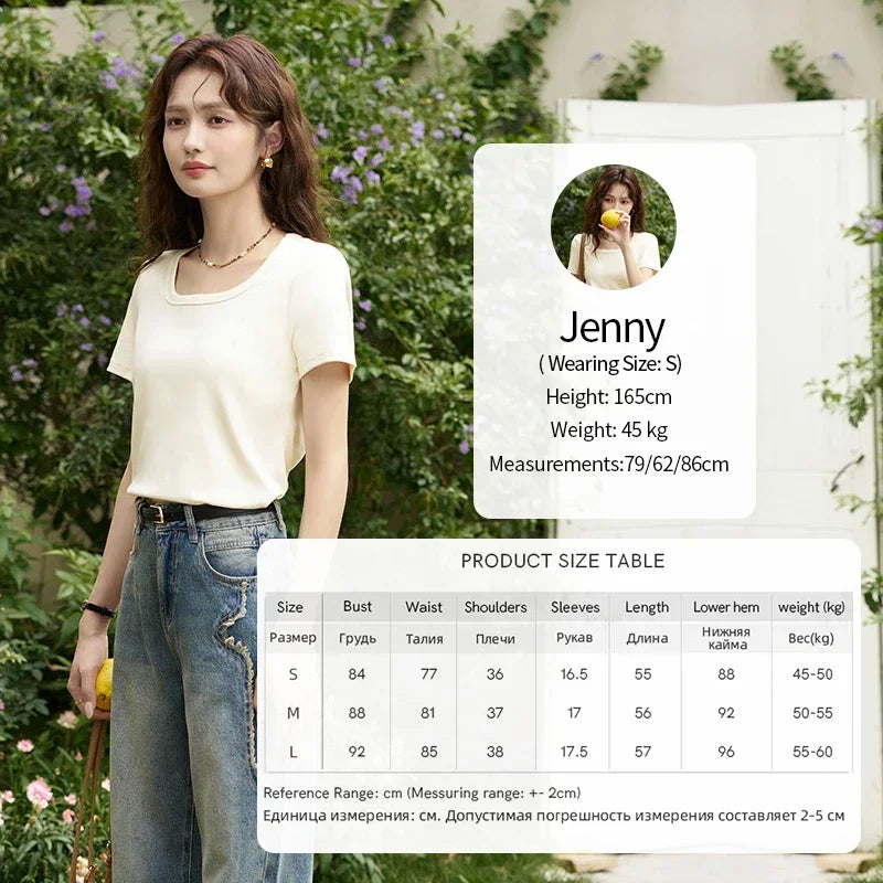 MISHOW Womens Short Sleeve Square Neck Cotton Tee Top