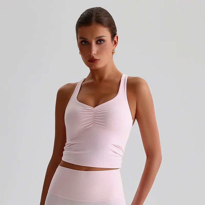 Women Cross Back Sports Bra High Impact Gym Yoga Vest Chest Pad