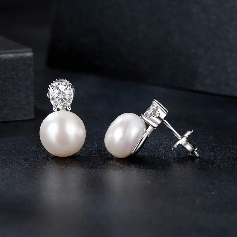 BAMOER U Pearl Moissanite Stud Earrings 925 Sterling Silver