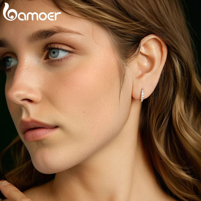 BAMOER Moissanite Huggie Hoop Earrings For Women 925 Sterling Silver