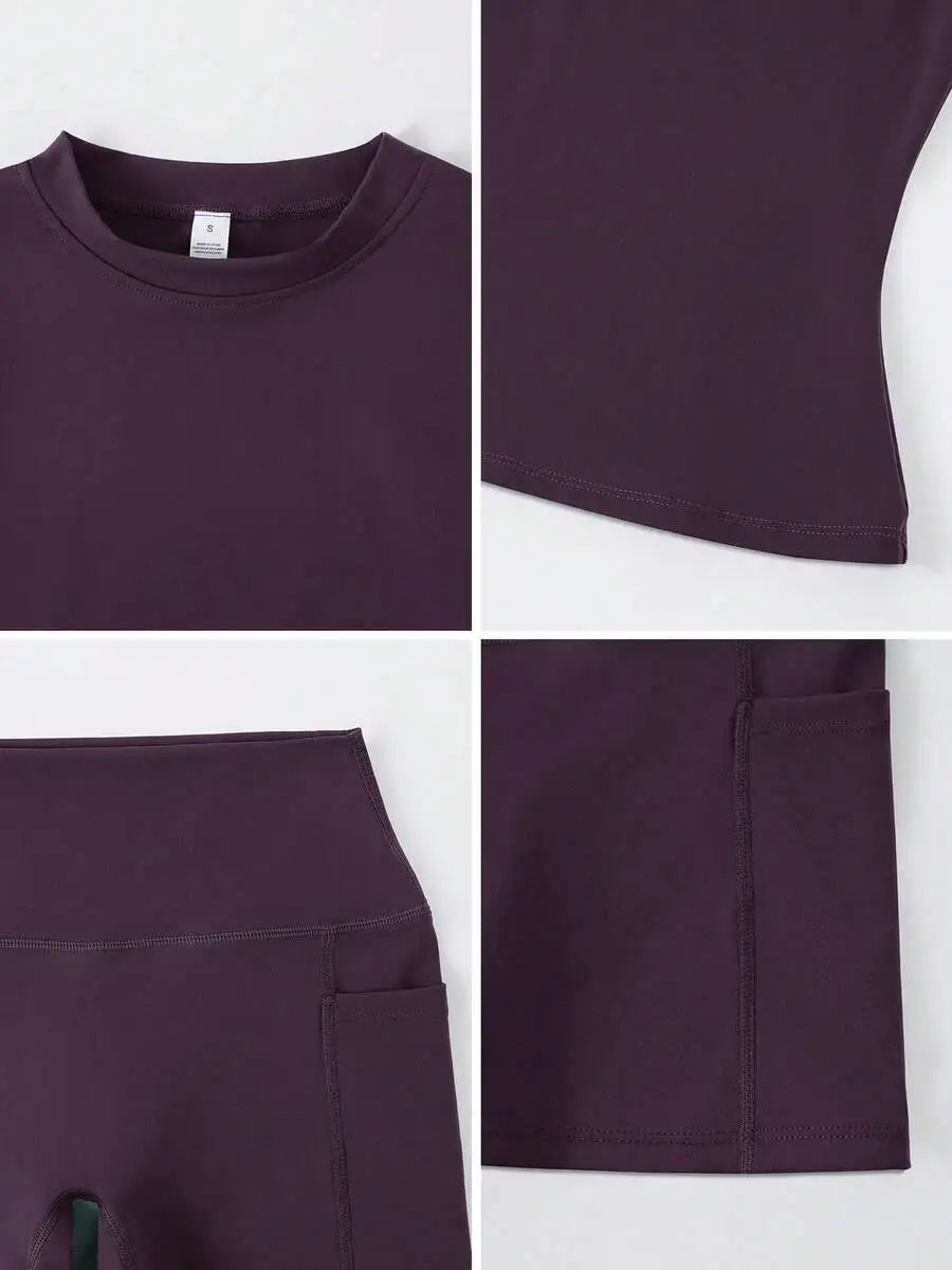 Women's High Waist Tummy Control Short Sleeve Sports Set