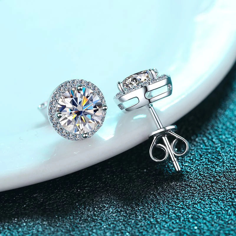Knobspin Moissanite Stud Earrings GRA Certified Sterling Silver Plated