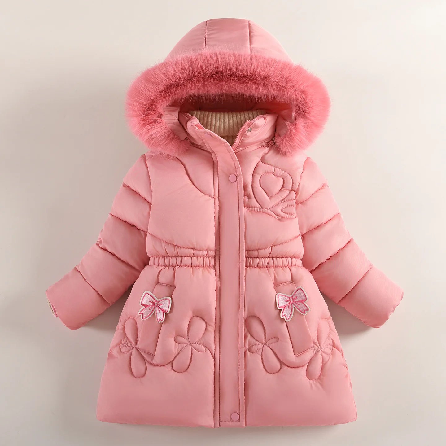 QICAIYAYA Girls Winter Hooded Coat With Detachable Hat And Waist Belt