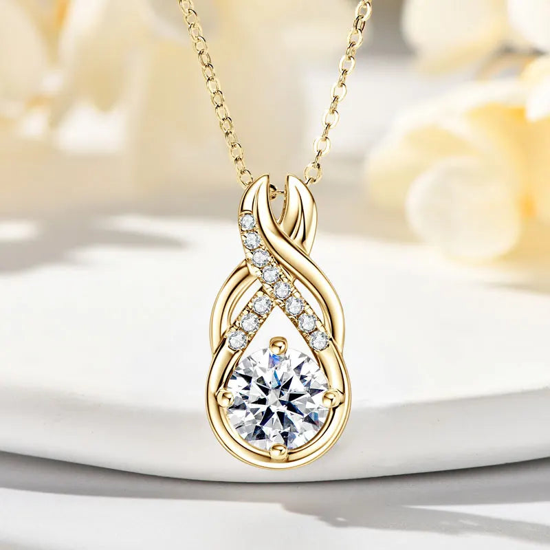 IOGOU Moissanite Jewelry Set Infinity Pendant Necklace Earrings