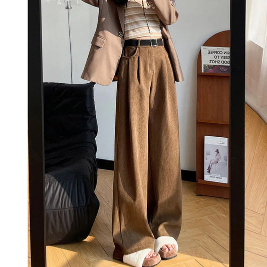 KUYING Womens Corduroy High Waist Wide Leg Pants Autumn Winter
