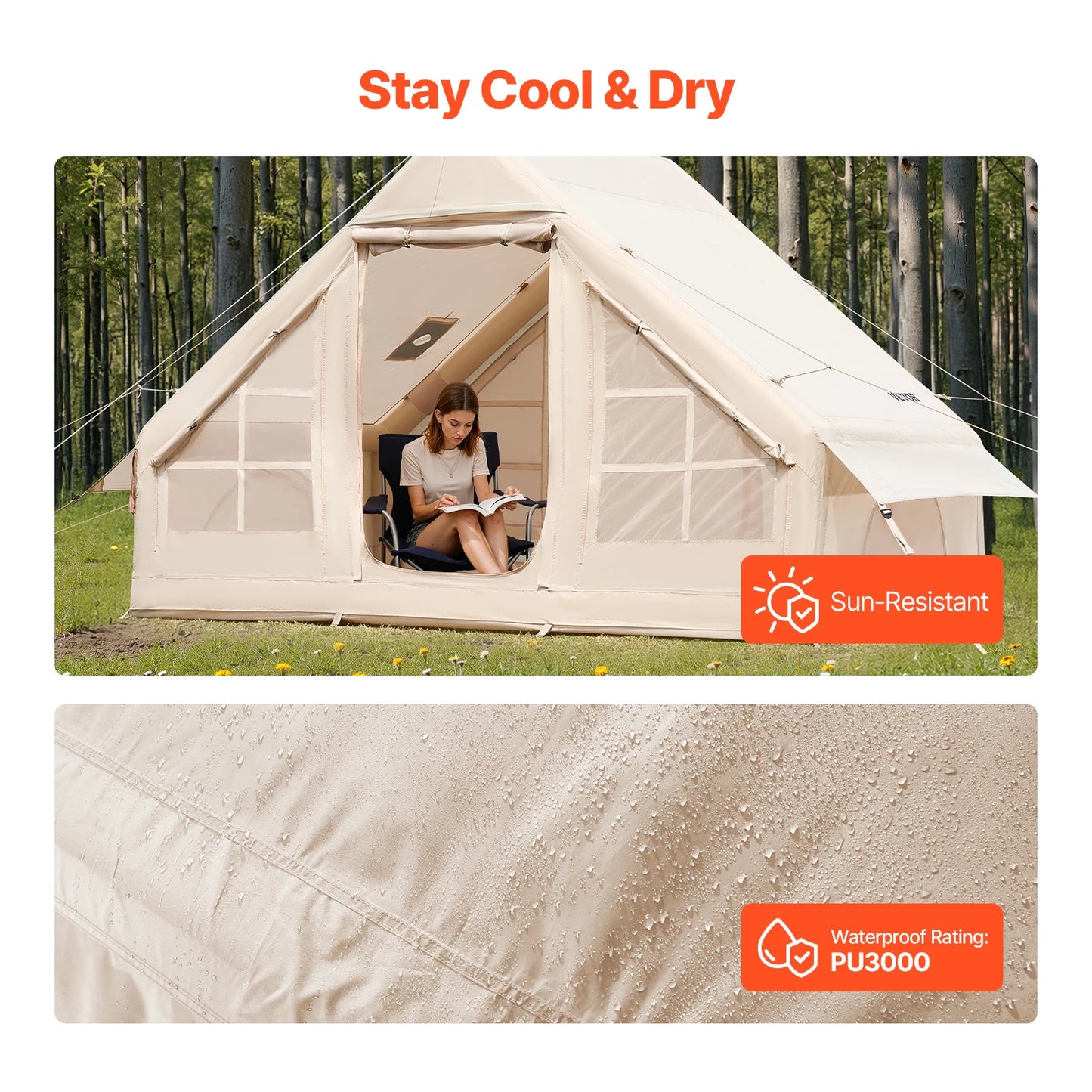 SucceBuy Inflatable Camping Tent With Stove Jack And Pump