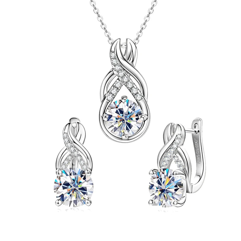 IOGOU Moissanite Jewelry Set Infinity Pendant Necklace Earrings