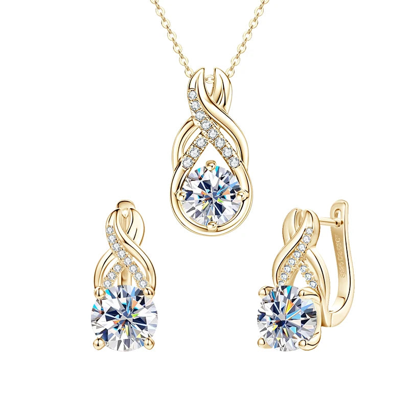 IOGOU Moissanite Jewelry Set Infinity Pendant Necklace Earrings