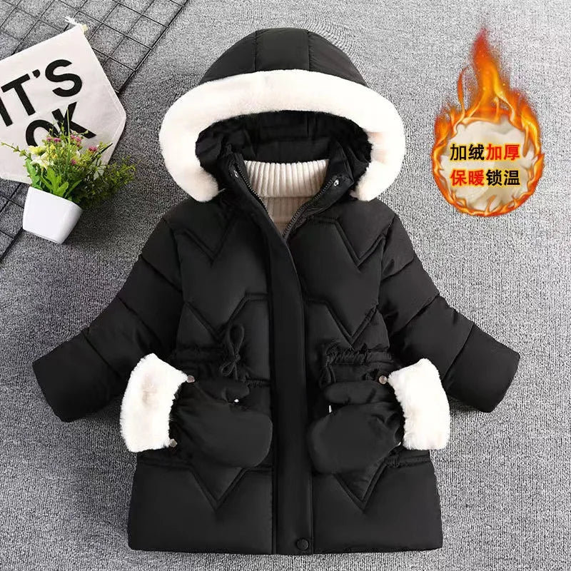 QICAIYAYA Girls Winter Hooded Coat With Detachable Hat And Waist Belt