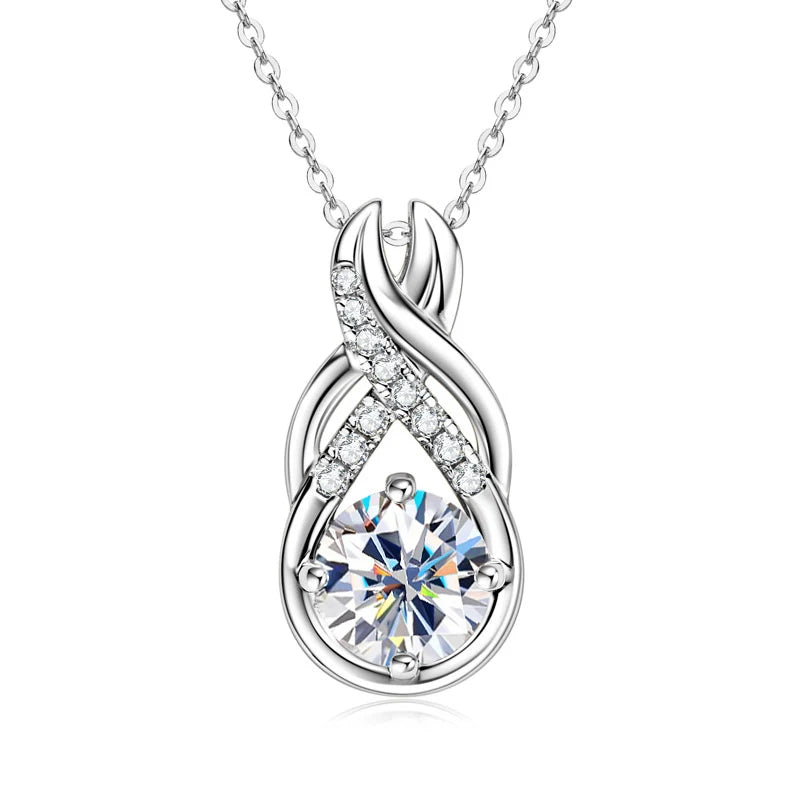 IOGOU Moissanite Jewelry Set Infinity Pendant Necklace Earrings