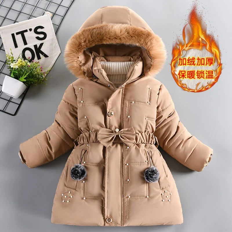 QICAIYAYA Girls Winter Hooded Coat With Detachable Hat And Waist Belt
