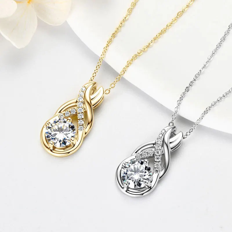 IOGOU Moissanite Jewelry Set Infinity Pendant Necklace Earrings