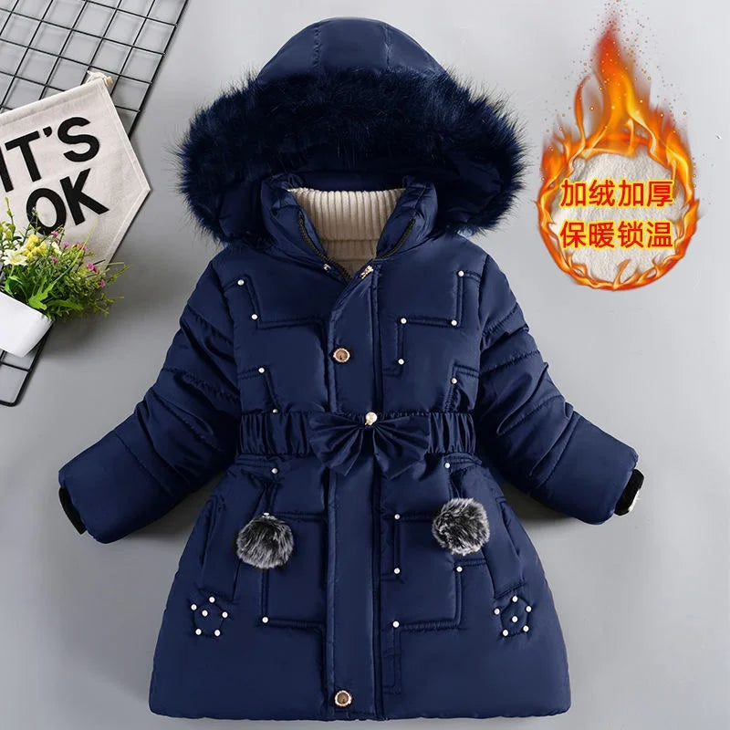 QICAIYAYA Girls Winter Hooded Coat With Detachable Hat And Waist Belt