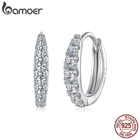 BAMOER Moissanite Huggie Hoop Earrings For Women 925 Sterling Silver
