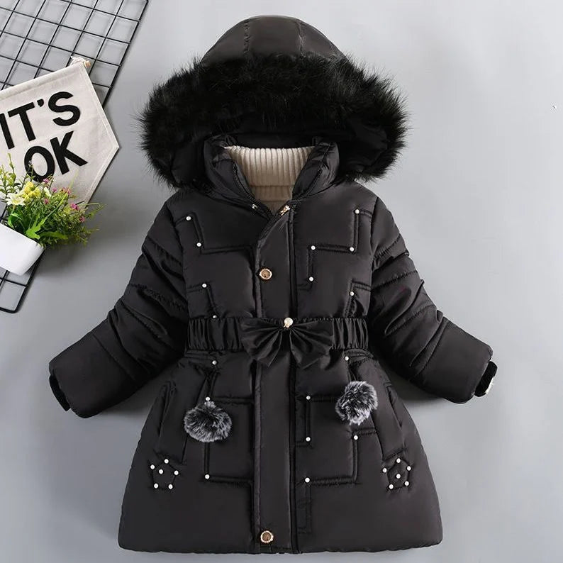 QICAIYAYA Girls Winter Hooded Coat With Detachable Hat And Waist Belt