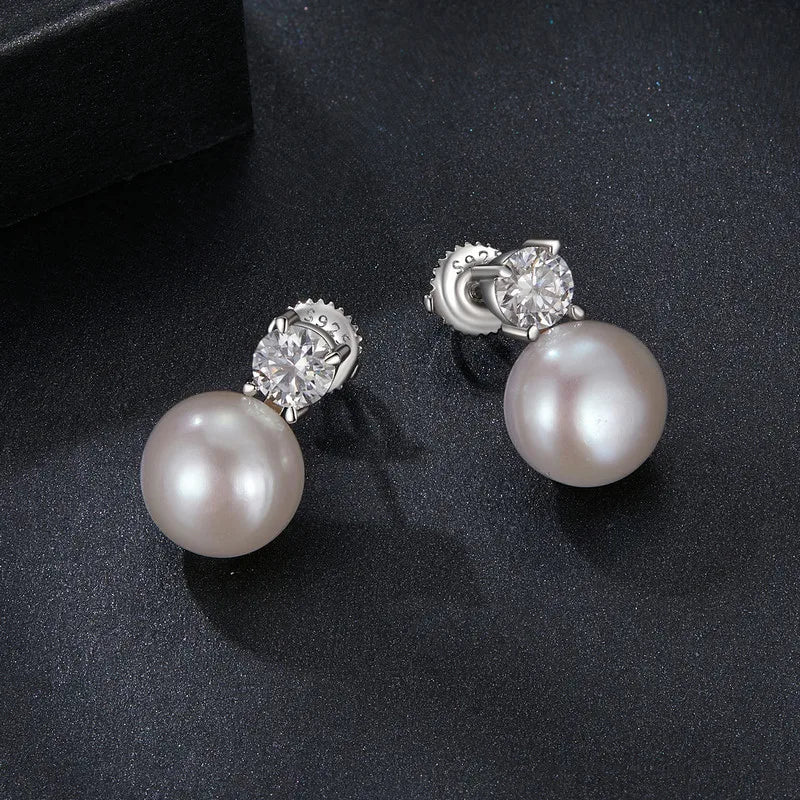 BAMOER U Pearl Moissanite Stud Earrings 925 Sterling Silver
