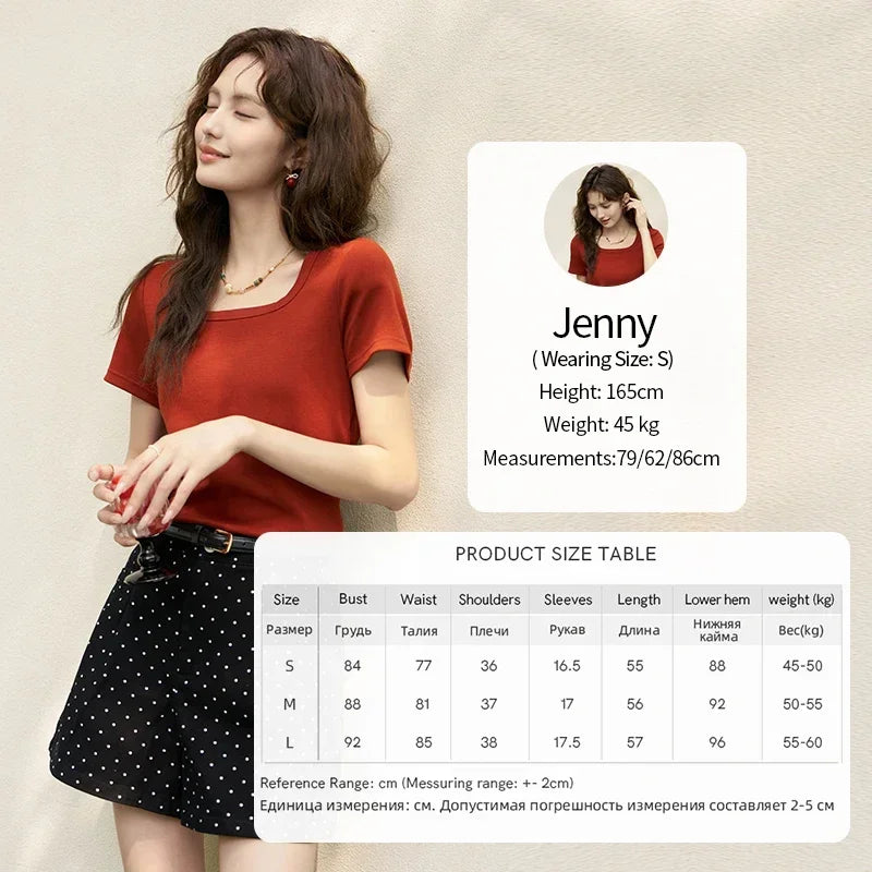MISHOW Womens Short Sleeve Square Neck Cotton Tee Top