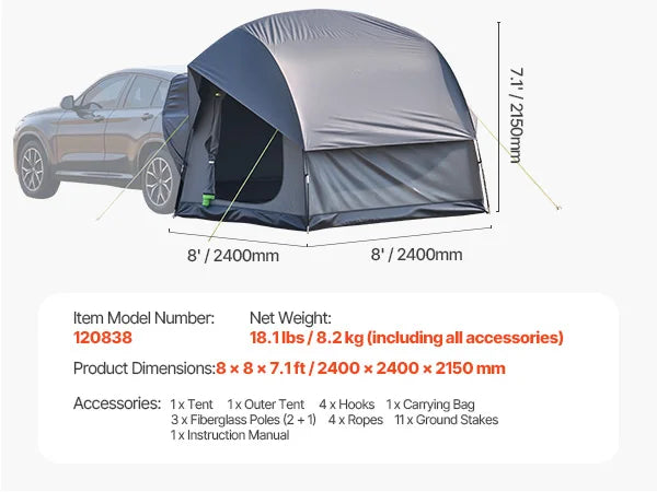 SucceBuy SUV Tent for Camping Waterproof Double Layer Shade Awning