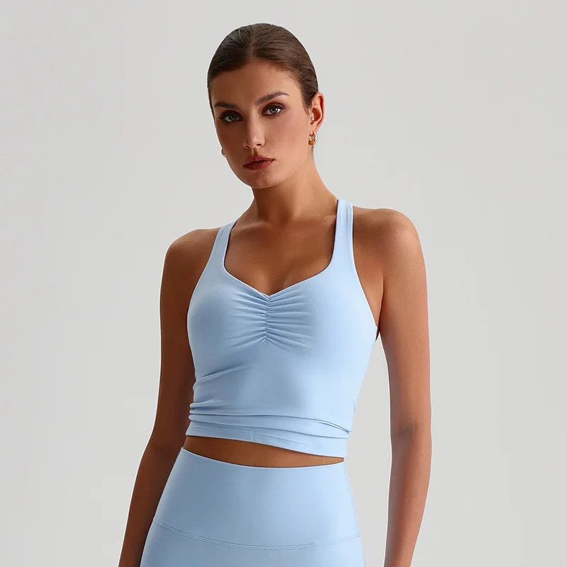 Women Cross Back Sports Bra High Impact Gym Yoga Vest Chest Pad