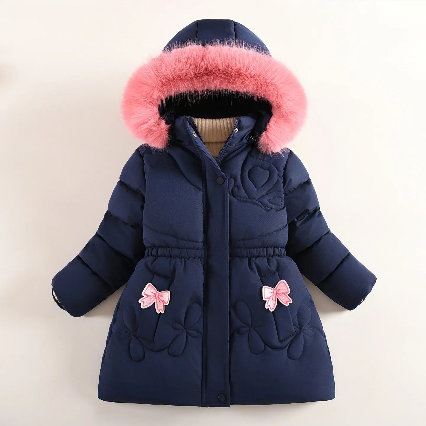 QICAIYAYA Girls Winter Hooded Coat With Detachable Hat And Waist Belt