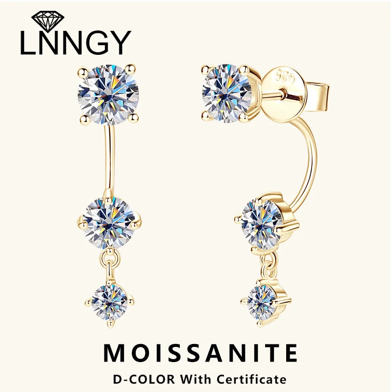 Lnngy Moissanite Stud Earrings 925 Sterling Silver Front Back