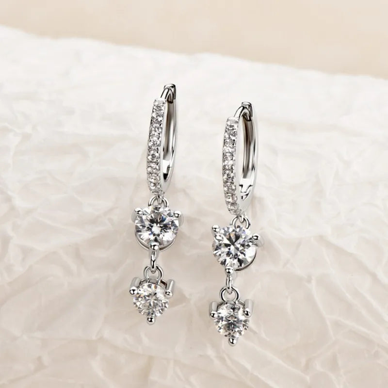 Anziw Moissanite Tassel Earrings 925 Sterling Silver Hoop Dangle Jewelry