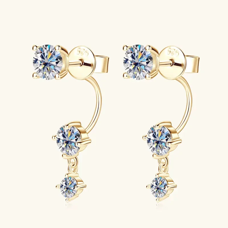 Lnngy Moissanite Stud Earrings 925 Sterling Silver Front Back