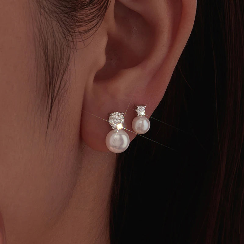 BAMOER U Pearl Moissanite Stud Earrings 925 Sterling Silver