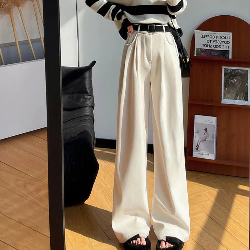 KUYING Womens Corduroy High Waist Wide Leg Pants Autumn Winter