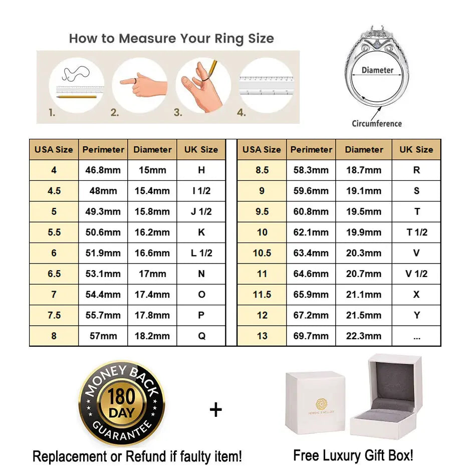 Newshe 2Pcs 925 Silver Halo Princess Cut Ring Set Jewelry