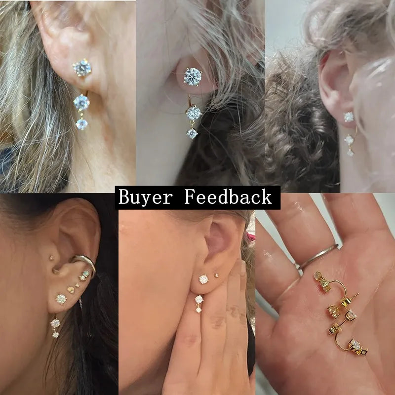 Lnngy Moissanite Stud Earrings 925 Sterling Silver Front Back
