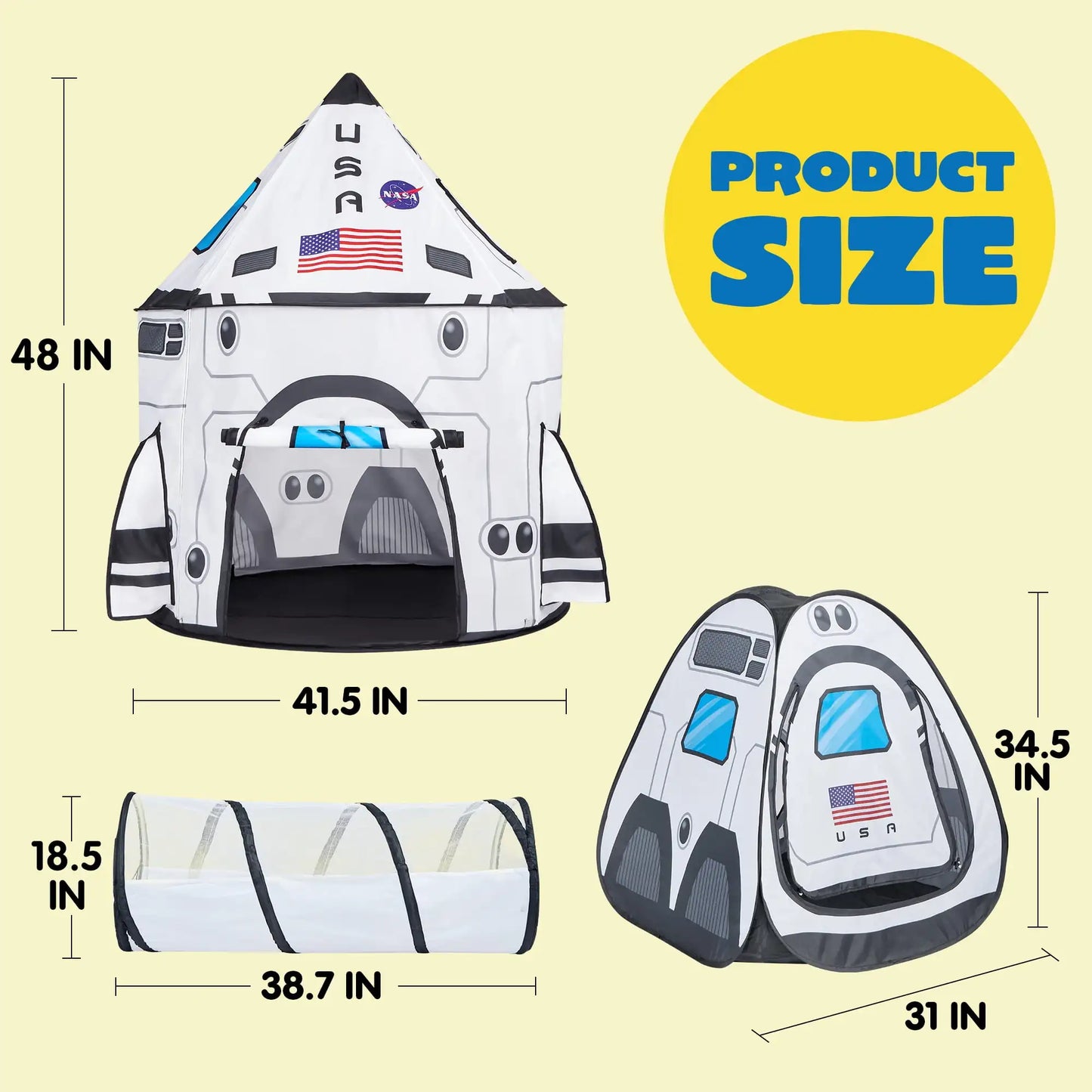 Joyfy Rocket Ship Play Tent Set With Tunnel 3 Piece For Kids
