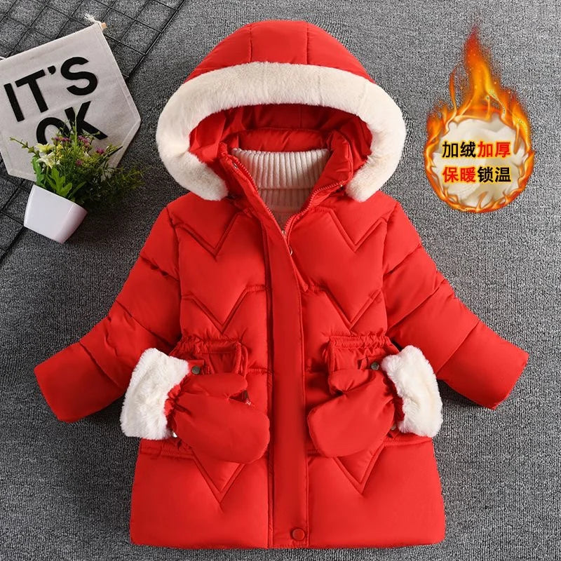 QICAIYAYA Girls Winter Hooded Coat With Detachable Hat And Waist Belt