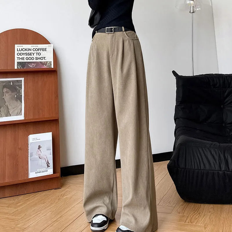 KUYING Womens Corduroy High Waist Wide Leg Pants Autumn Winter