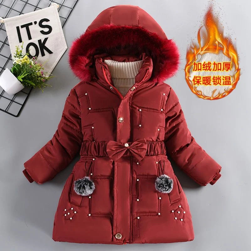 QICAIYAYA Girls Winter Hooded Coat With Detachable Hat And Waist Belt