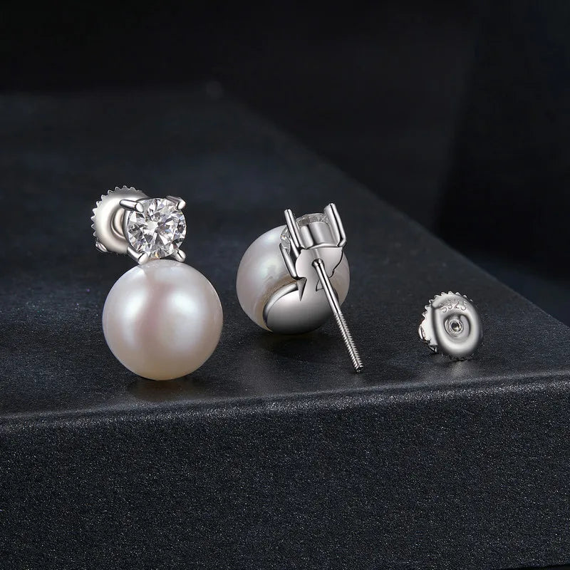 BAMOER U Pearl Moissanite Stud Earrings 925 Sterling Silver