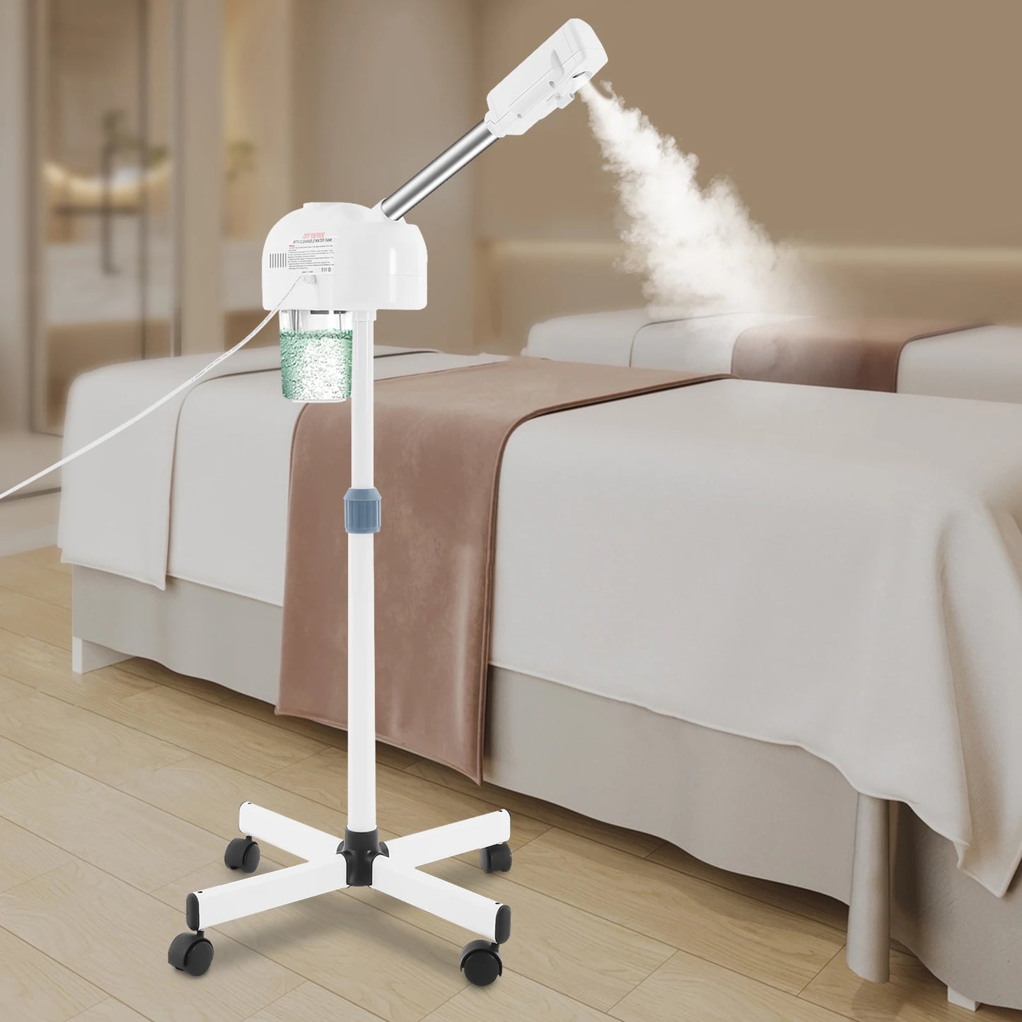 Ozone Facial Steamer Wheels With Adjustable Height And Rotating Nozzle