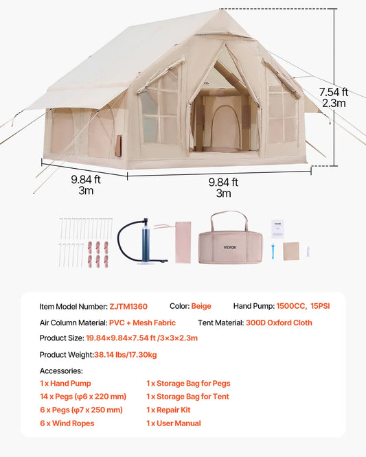SucceBuy Inflatable Camping Tent With Hand Pump Stove Jack