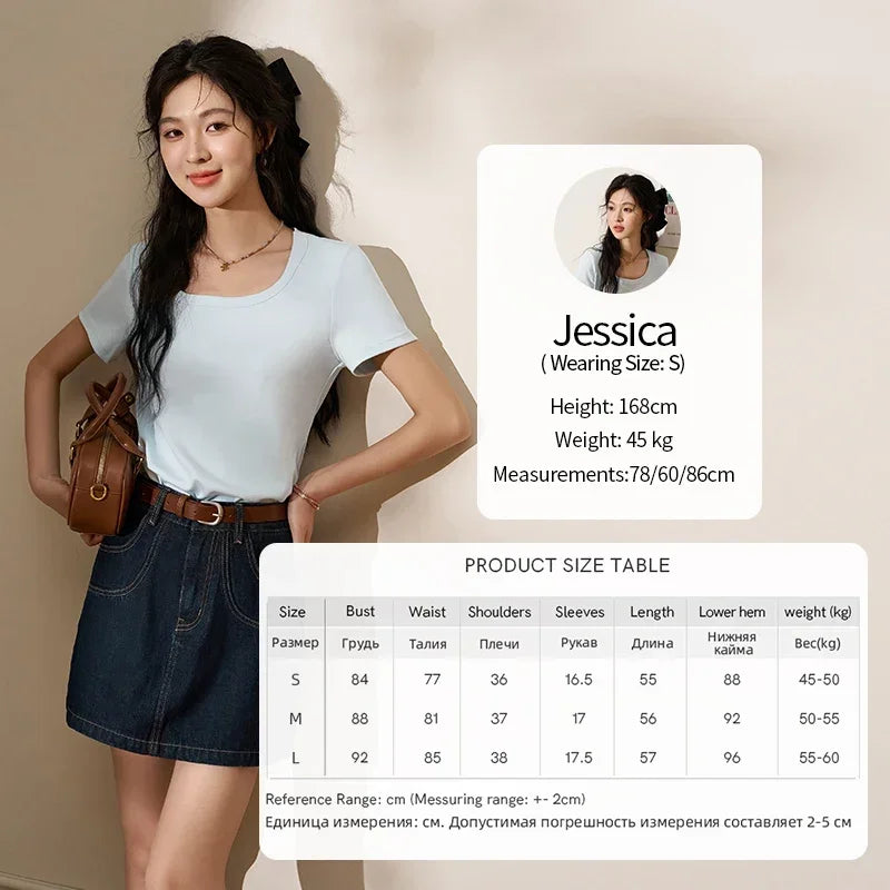 MISHOW Womens Short Sleeve Square Neck Cotton Tee Top