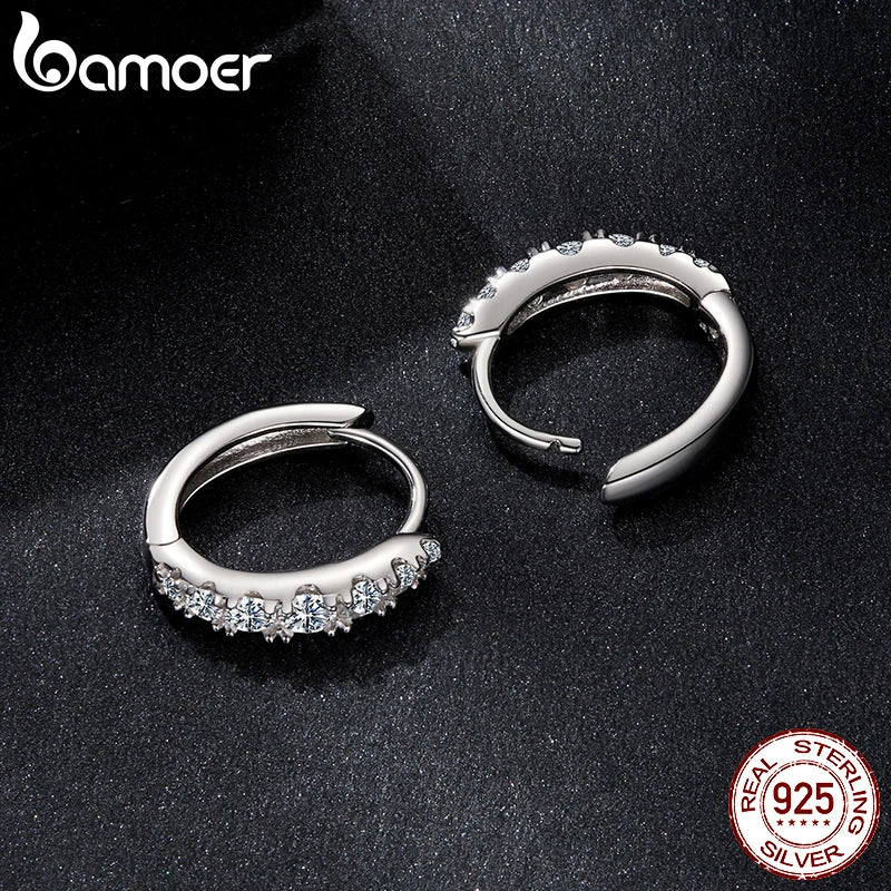 BAMOER Moissanite Huggie Hoop Earrings For Women 925 Sterling Silver