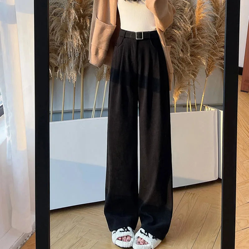 KUYING Womens Corduroy High Waist Wide Leg Pants Autumn Winter