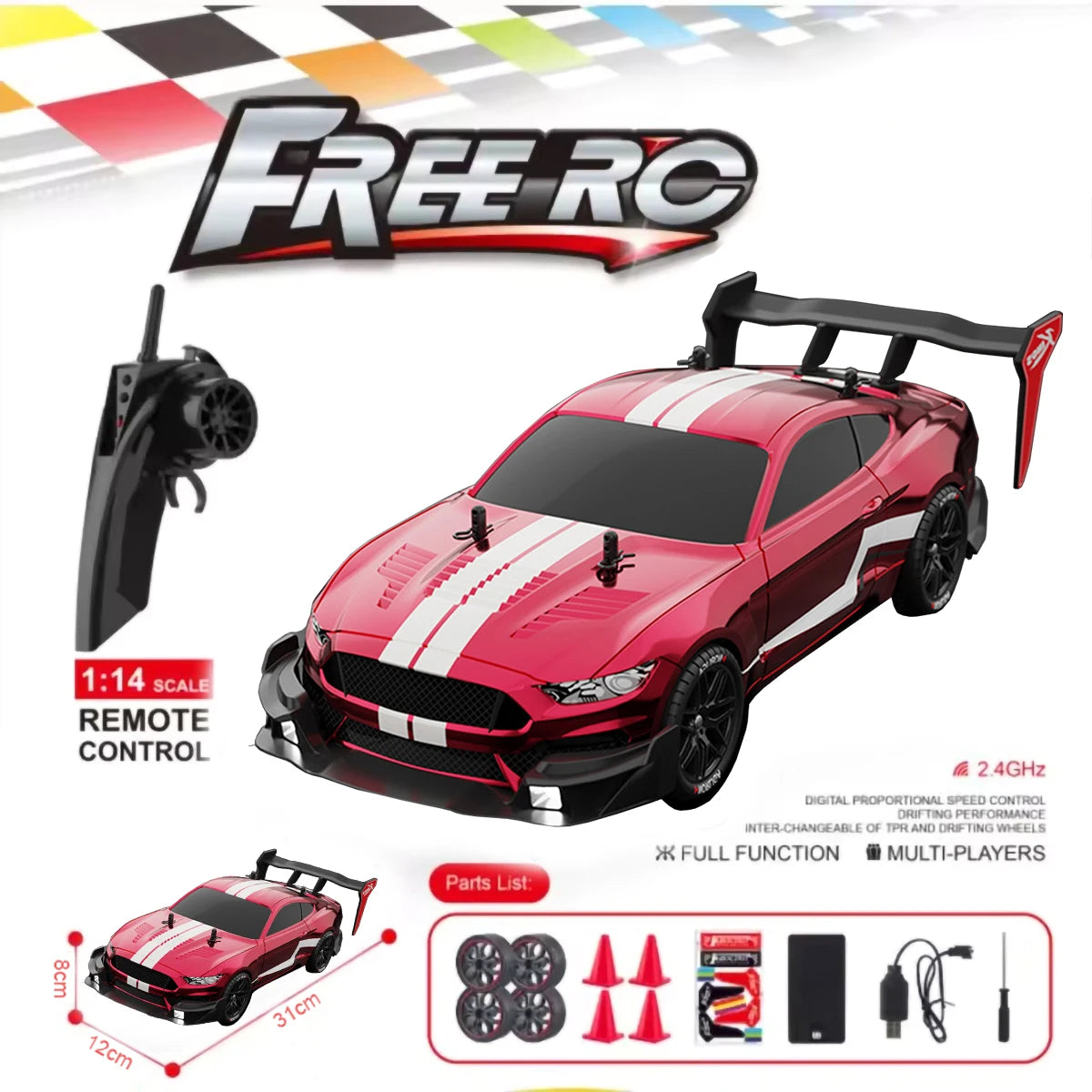 DYSRC RTR Mustang 2.4G Drift Car 1:14 4WD Remote Control Car