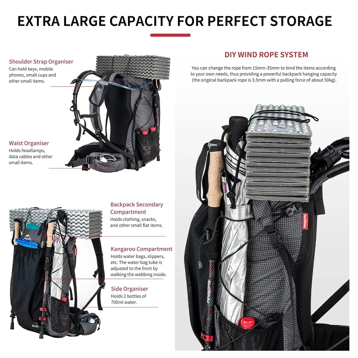Naturehike Waterproof Hiking Backpack With Rain Cover For Travel