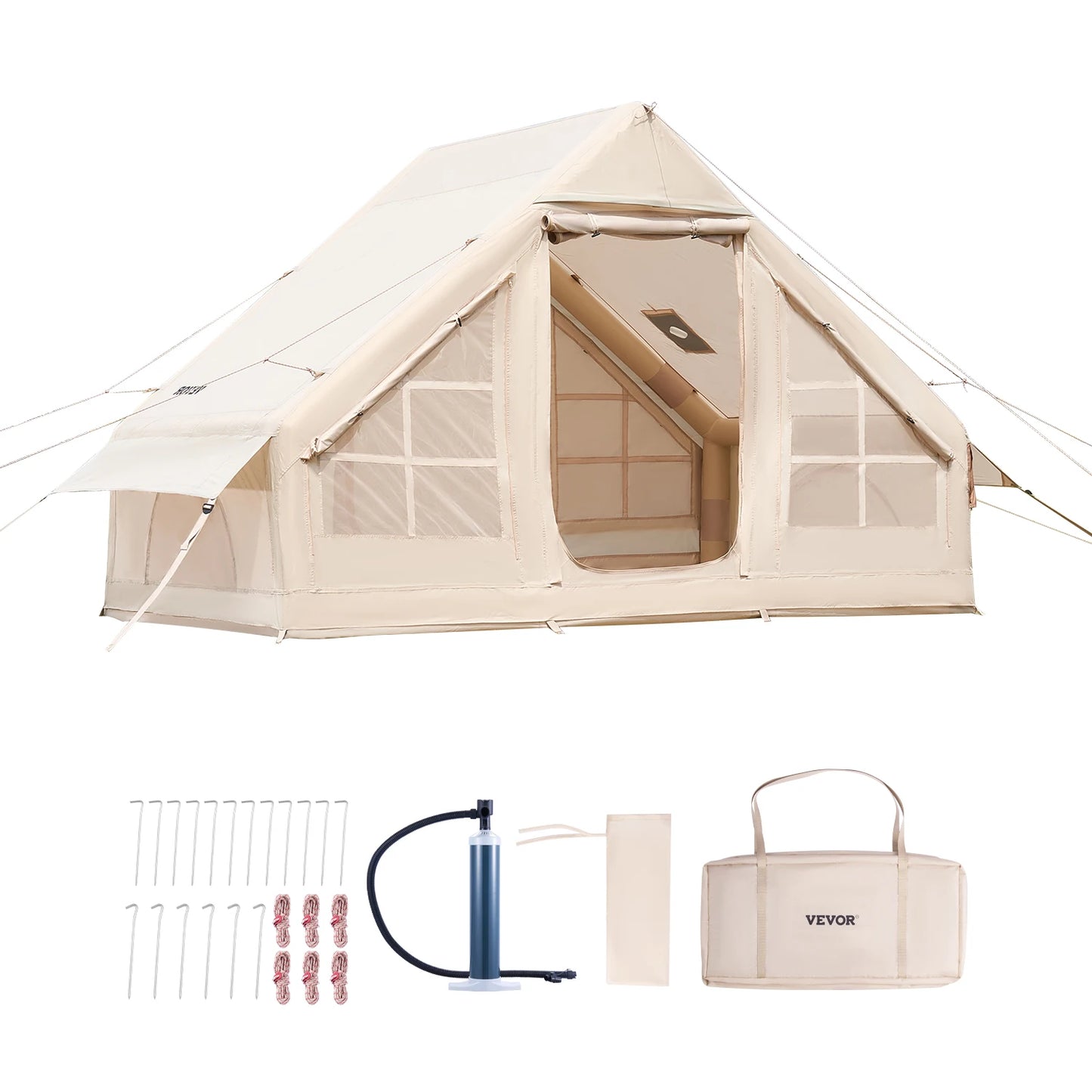 SucceBuy Inflatable Camping Tent With Stove Jack And Pump
